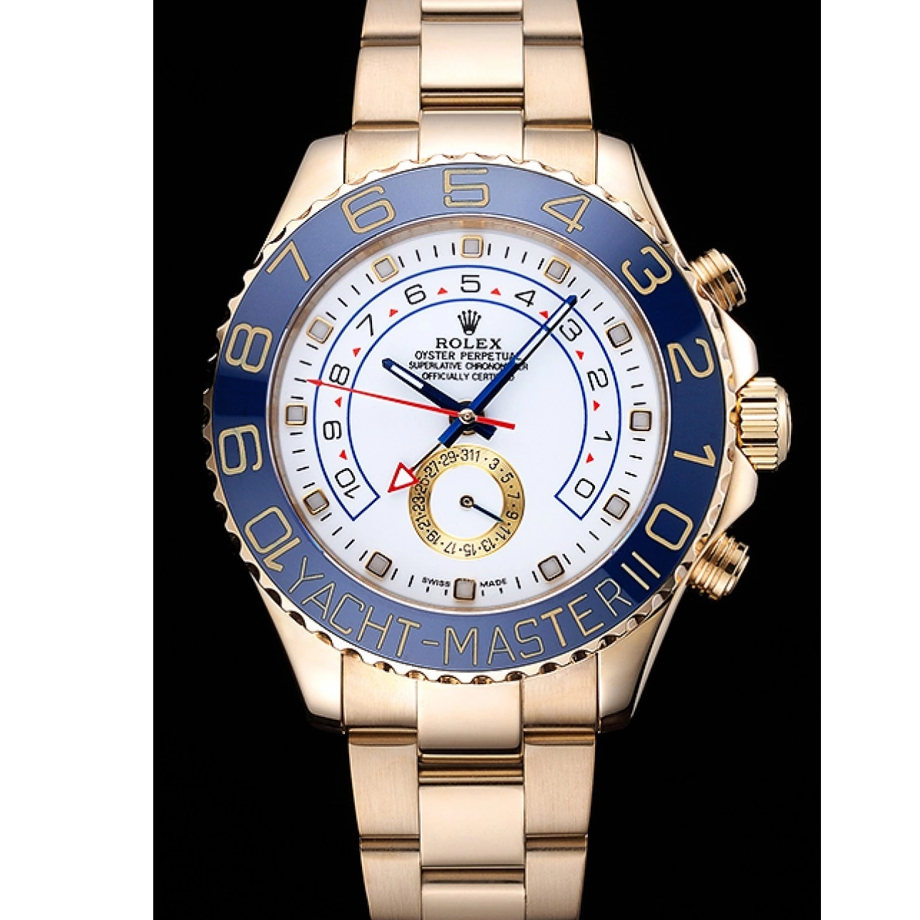 Aaa replica Yachtmaster Dial II Rolex Blue Bezel White 622271 Bracelet Gold 0603